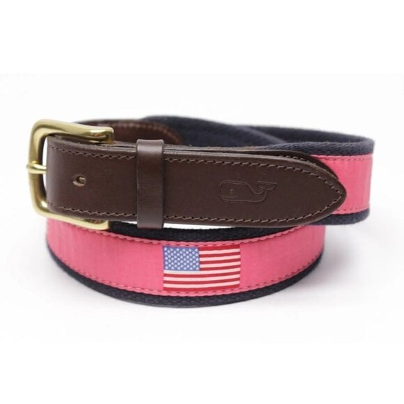 Vineyard Vines American Flag Leather Belt Size 30 - Picture 3 of 9
